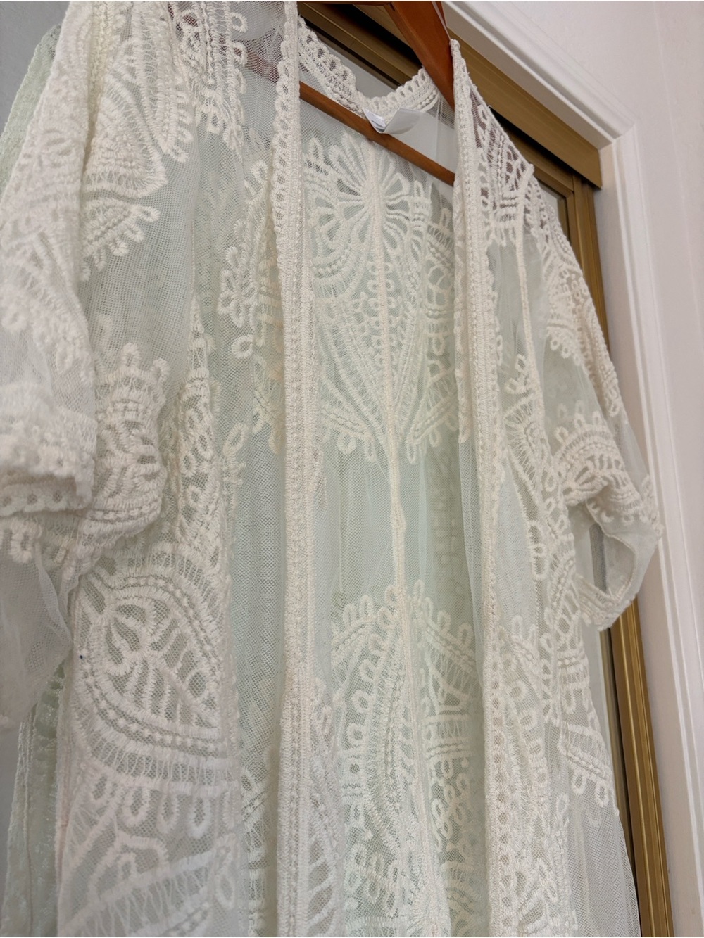 Sheer Embroidered Ivory Lace Duster Kimono